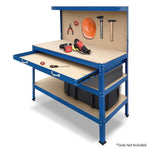 3-Layered Work Bench Garage Storage Table Tool Shop Shelf Blue TBL-3LY-WH-BU