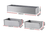 Green Fingers Raised Garden Bed 2 in 1 Modular Galvanised Planter Box Rust Resistant 240x80x60cm GB-REC-2408060-SL