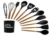Black And Brown 12-Piece Silicone Kitchen Utensil Set - Non-Stick Food-Grade Silicone Cooking Tools V888-ELOSUNG23149