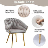SERENIT Grey Modern Velvet Dining Chairs, Upholstered Living Room Chair with Woven Back and Golden V255-SE-GP1801-DC-GREY