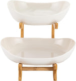 CARLA HOME 2-Tier Plastic Fruit Bowl Basket with Bamboo Stand for Kitchen Counter, Snack Tray, V178-36197