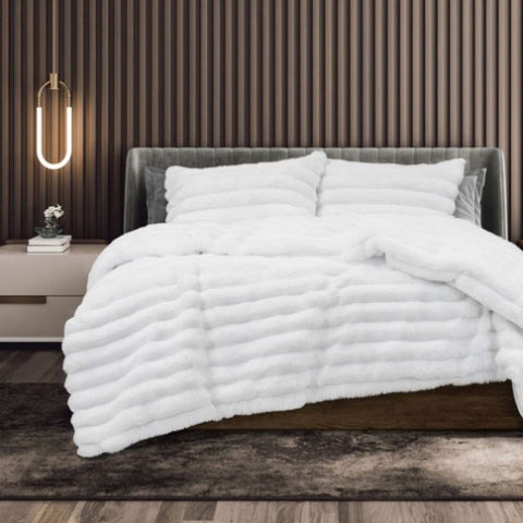 Ardor Jax White 3 Pcs Faux Fur Comforter Set Queen/King V442-INT-COMFORTER-3PCSJAX-WHITE-QS