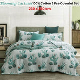 100% Cotton Lightly Quilted Coverlet Set Blooming Cactuses Cream Queen V442-STT-COVERLET-BLOOMINGCACTUSES-CREAM-QS