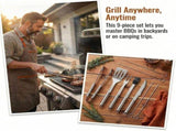 9-Piece BBQ Grill Tool Set, Stainless Steel with Storage Bag,Very suitable for camping, backyard V1188-MS-825-004