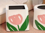 Floral Trash Can Large Mouth Cute Appearance Modern Style Garbage Waste Basket for Kitchen Bathroom V1294-YM0521-3117230064312