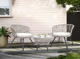 Gardeon 3PC Bistro Set Outdoor Furniture Rattan Table Chairs Patio Garden Cushion Grey ODF-BISTRO-ROUND-GE