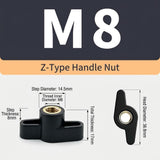 Z-Shaped Hand Knob Nut with Copper Threads for Woodworking Fixture Clamping, Machinery Adjustment, V1341-ZY-JPLLJK4D-M8