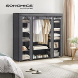 SONGMICS 150cm Portable Closet Organizer, Wardrobe with Shelves and Cover Gray V227-8498402107580