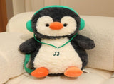 Headphone Penguin Backpack Plush Toy 2-in-1 Creative Doll Bag 15.7 Inches Nylon Material with V1369-AZ3-W-14404