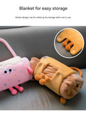Orange 80*100cm Cartoon Hand-Carry Roll-Up Blanket - Plush Flannel Nap Blanket with Pillow Function, V888-ELOSUNG50625