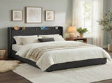 Artiss King Bed Frame Gas Lift Storage Bed with Charging Ports Upholstered Geometric Headboard BFRAME-G-MORFEI-K-BK-ABC