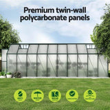 Green Fingers Greenhouse 6.3x2.44x2.1M Aluminium Polycarbonate Green House Garden Shed GH-ALU-B-630X244X210-GN-AB