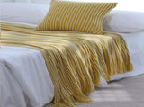 Yellow Cozy Knit Throw Blanket with Fringe - Stylish Striped Bed End Cover, 127x220CM V888-ELOSUNG20351
