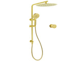 Brushed Gold Twin Shower Large Round 12" Rain Head Handheld Silde Wall Rail Arm Mixer Valve V1233-S4902ABGHR002M4CGKSR112GKC1292BG