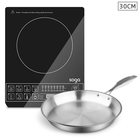 SOGA Electric Smart Induction Cooktop and 30cm Stainless Steel Fry Pan Cooking Frying Pan ECOOKT-FRY2865