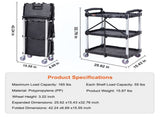 Foldable Utility Service Cart, 3 Shelf 165LBS Heavy Duty Plastic Rolling Cart with Lockable Wheels, V952-SXSYTCSXCDPM3XOD4V0