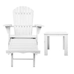 Gardeon 3PC Adirondack Outdoor Table and Chairs Wooden Sun Lounge Beach Patio White FF-BEACH-CHOT-3WH