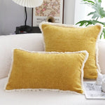 SOGA 35cm Throw Pillow Turmeric Yellow Aesthetic Chenille Texture for Home Decor FRENCHCUSHION314