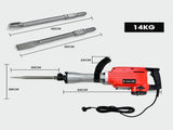 Baumr-AG 2200W Pro-Grade Electric Demolition Jackhammer, with 3 Bonus Chisels, Steel Carry Case V219-BAJHTL03A
