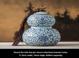 Ru Kiln tea jar, blue-and-white ceramic canister, airtight tea storage, floral tea container, V1102-122-23629-CYN-7