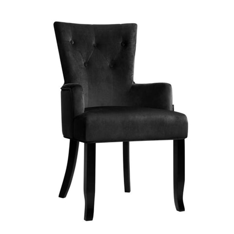 Artiss Dining Chair Velvet French Provincial Armchair Black UPHO-D-DIN116-VEL-BK