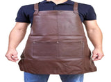 Pierre Cardin Professional Leather Apron Butcher Woodwork Hairdressing Barber Chef - Brown V563-PC3432-BROWN