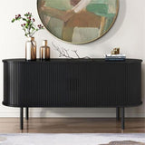 Ribbed Black Sideboard with Sliding Doors V264-TAB-726C-BLK-NA-1