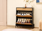 Rattan Shoe Cabinet, Narrow Shoe Storage Organizer with 2 Flip Rattan Drawers & 1 Slide Drawer, V952-FCTBXJ2C1XC2W8YCYV0