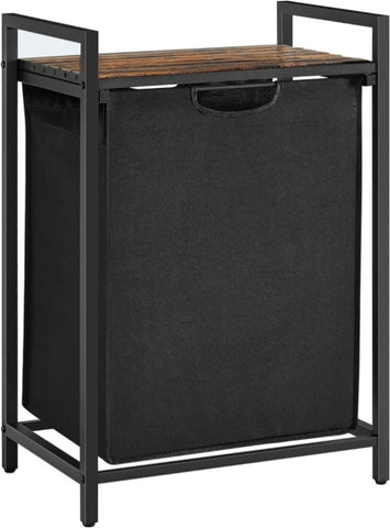 VASAGLE Laundry Hamper with Shelf and Pull-Out Bag 65L Rustic Brown and Black V227-9101263002470