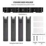 Fishing Rod Holder for Boat, Yacht, Garage Side Storage Tool, 4 Tube Rod Rack, Wall Mounted Fishing V1366-AZ2-W-14520