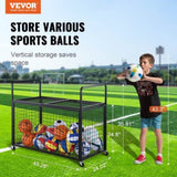 VEVOR Rolling Sports Ball Storage Cart, Lockable Basketball Cage with Double Lids, Sport Equipment V952-QL452425YCTJG7AS3V0