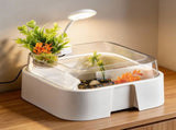 Desktop Mini Turtle Tank, Aquatic Habitat with Transparent Lid, Multi-Functional Tank for V1366-AZ2-W-11904