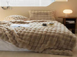 Brown Luxury Tuscany Fleece Rabbit Fur Bubble Blanket - Double-Sided Thickened Soft V888-ELOSUNG49326