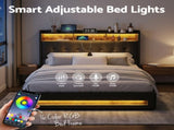 Artiss Queen Bed Frame with Gas Lift Storage LED Lights Charging Station Headboard with Open Shelf BFRAME-I-POLA-Q-BK-ABC