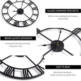 Large ROund Metal Wall Clock Vintage Style Silent Non Ticking Battery Operated 40Cm Black ROman V1188-MS-227-0236