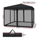 Instahut Gazebo Pop Up Marquee 3x3m Wedding Party Outdoor Camping Tent Canopy Shade Mesh Wall Black GAZEBO-POP-M-FG-3X3-BK