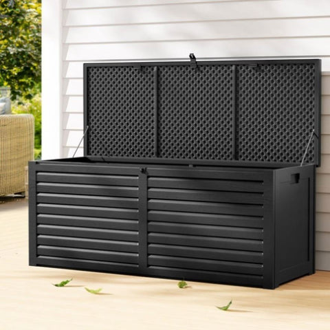 Gardeon Outdoor Storage Box 390L Container Lockable Garden Bench Shed Tools Toy All Black OSB-S390-ABK