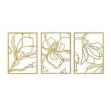 3 Piece Gold Flower Metal Wall Decor Abstract Floral Aesthetic Set of 3 V63-841841