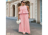 Women'S 2 Piece Set Summer Outfits Ruffle Tank Top and Wide Leg Pants Matching Lounge Set Pink M V1366-AZ2-W-14529