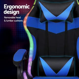 Artiss Gaming Office Chair 12 RGB LED Massage Computer Work Seat Footrest Blue MOC-L-GC-8P-LED-BL