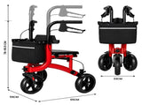 Orthonica 3-Wheel Folding Rollator Walker with Seat Lightweight Aluminium Mobility Aid Adjustab FRW-MAS-518-RD