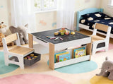 Keezi Kids Table and Chair Set, 4 in 1 Wooden Activity Table with Bookcase, Storage Box and KTC-G-BS-NT