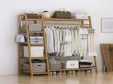 Portable Clothes Rack Coat Garment Stand Bamboo Rail Hanger Airer Closet V63-835951