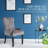 4X French Provincial Dining Chair Ring Studded Velvet Rubberwood Leg LISSE GREY V274-FT-VFC-1141-GY4