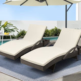 Gardeon 2PC Sun Lounge Wicker Lounger Outdoor Furniture Beach Chair Adjustable Cushion Grey&Beige FF-LOUNGE-ARM-GEX2