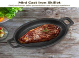 4PCS Mini Cast Iron Skillets, 8.66" x 4.72" Small Oval Skillets, Uncoated Steak Frying Pans with V1369-AZ3-W-08744
