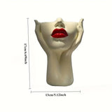 1 Piece Elegant Resin Makeup Brush Holder with Red Lips Design - Lightweight Synthetic Cosmetics V1102-YSSZSNH001