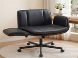 Artiss Cross Legged Office Chair PU Leather Swivel Vanity Chair Wide Seat Adjustable Arms Black OCHAIR-L-2021-BK
