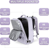 Purple Travel Backpack Cabin Bag with Dry Wet Sorting, 42 x 30 x 20 cm V1188-MS-325-0354