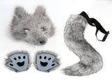 Grey Furry Animal Cosplay Half Suit Set - Fox Mask with Detachable Fangs, Faux Fur Paws and Wire V888-ELOSUNG56261-4
